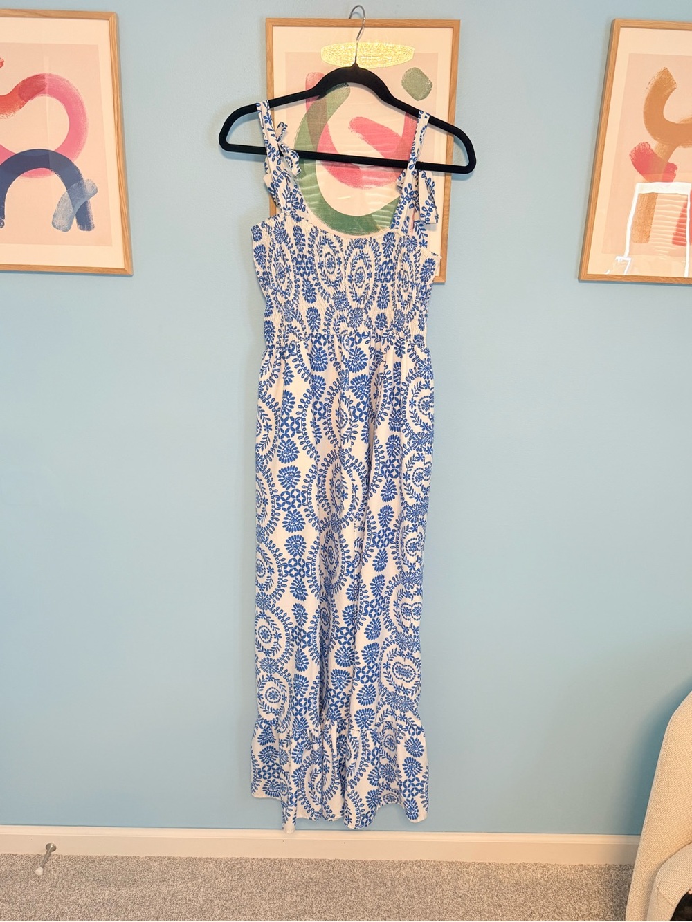 Blue & White Printed Sundress Maxi